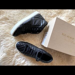 Burberry Women’s Black Check Quilted Leather High Top Sneakers 38